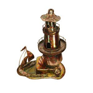 Vintage Brass Musical Lighthouse &‎ Sailboat Figurine Berkeley (Works)